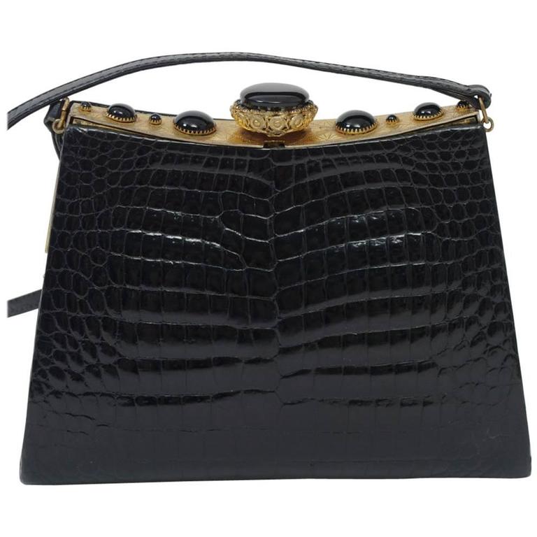 Black Crocodile Shoulder Bag For Sale at 1stdibs