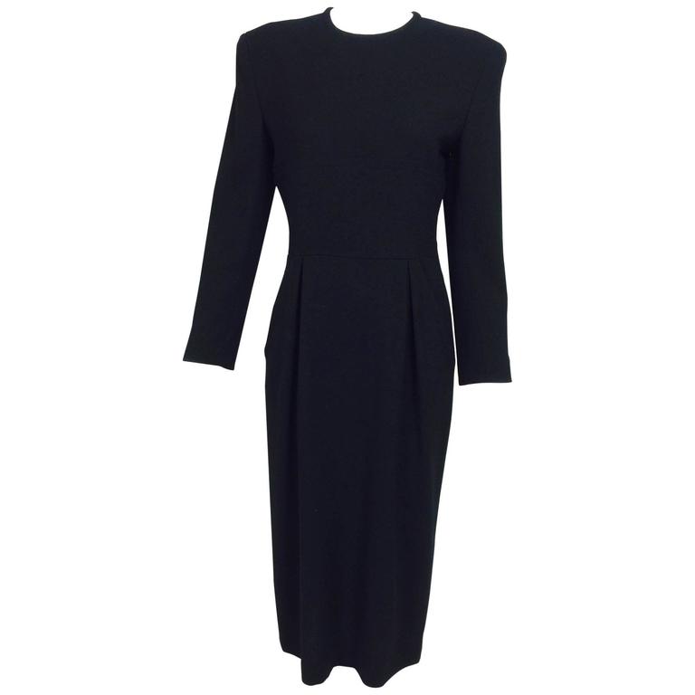 Vintage Carven Boutique long sleeve black wool crepe dress 1990s For ...