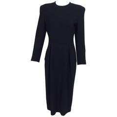 Vintage Carven Boutique long sleeve black wool crepe dress 1990s