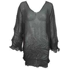 Vintage art to wear sheer shot silk dark copper/green shibori tunic 1990s 4