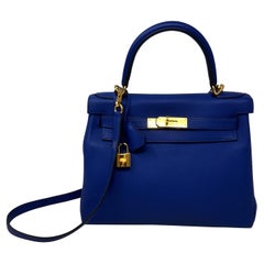 Hermes Kelly 28 Bleu Electrique Bag 