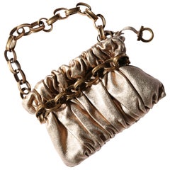Salvatore Ferragamo vintage gold leather chunky chain strap pouch wristlet bag