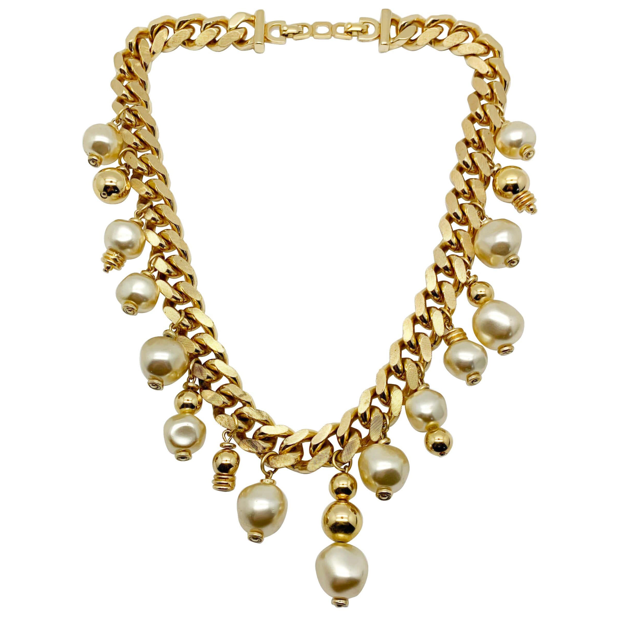 Vintage Christian Dior Asymmetric Pearl Droplet Chain Necklace 1980s