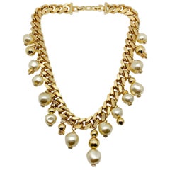 Retro Christian Dior Asymmetric Pearl Droplet Chain Necklace 1980s