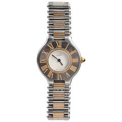 Vintage Cartier Stainless Steel 18k Gold "Must de Cartier" Roman Numeral Watch