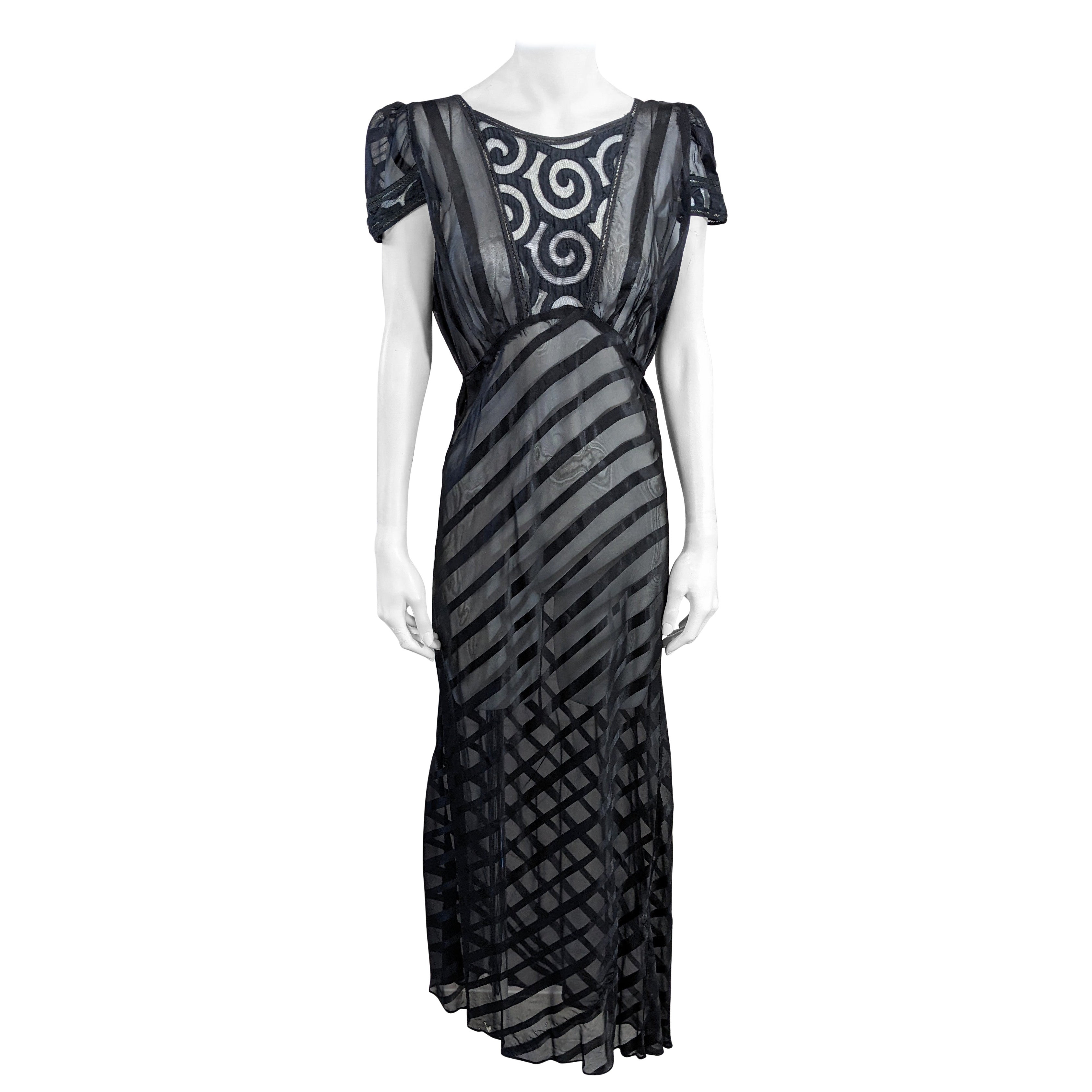 Art Deco Slip-Kleid aus Viskose mit Schattenstreifen im Angebot