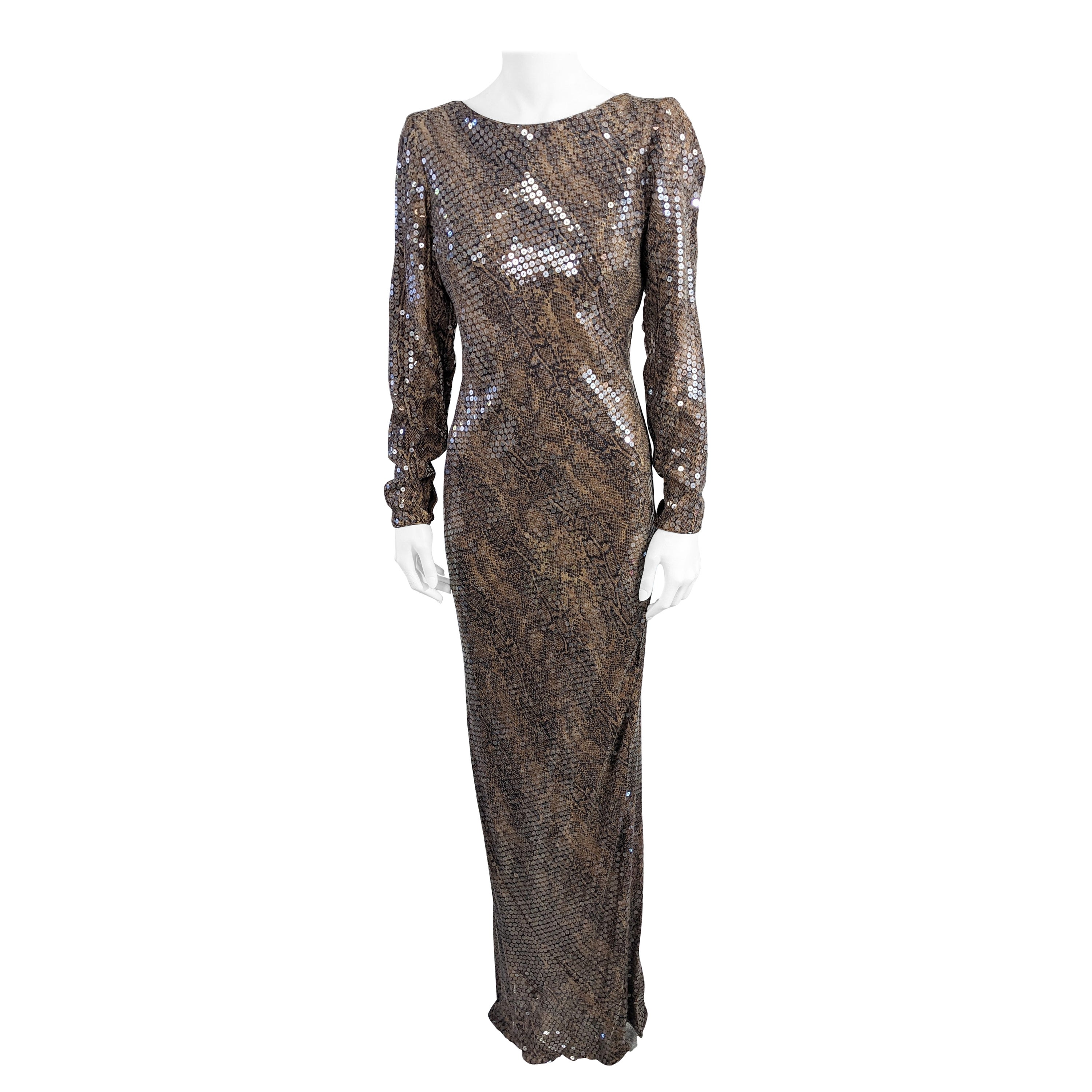 Glamorous Sequin Snake Print Column Gown For Sale