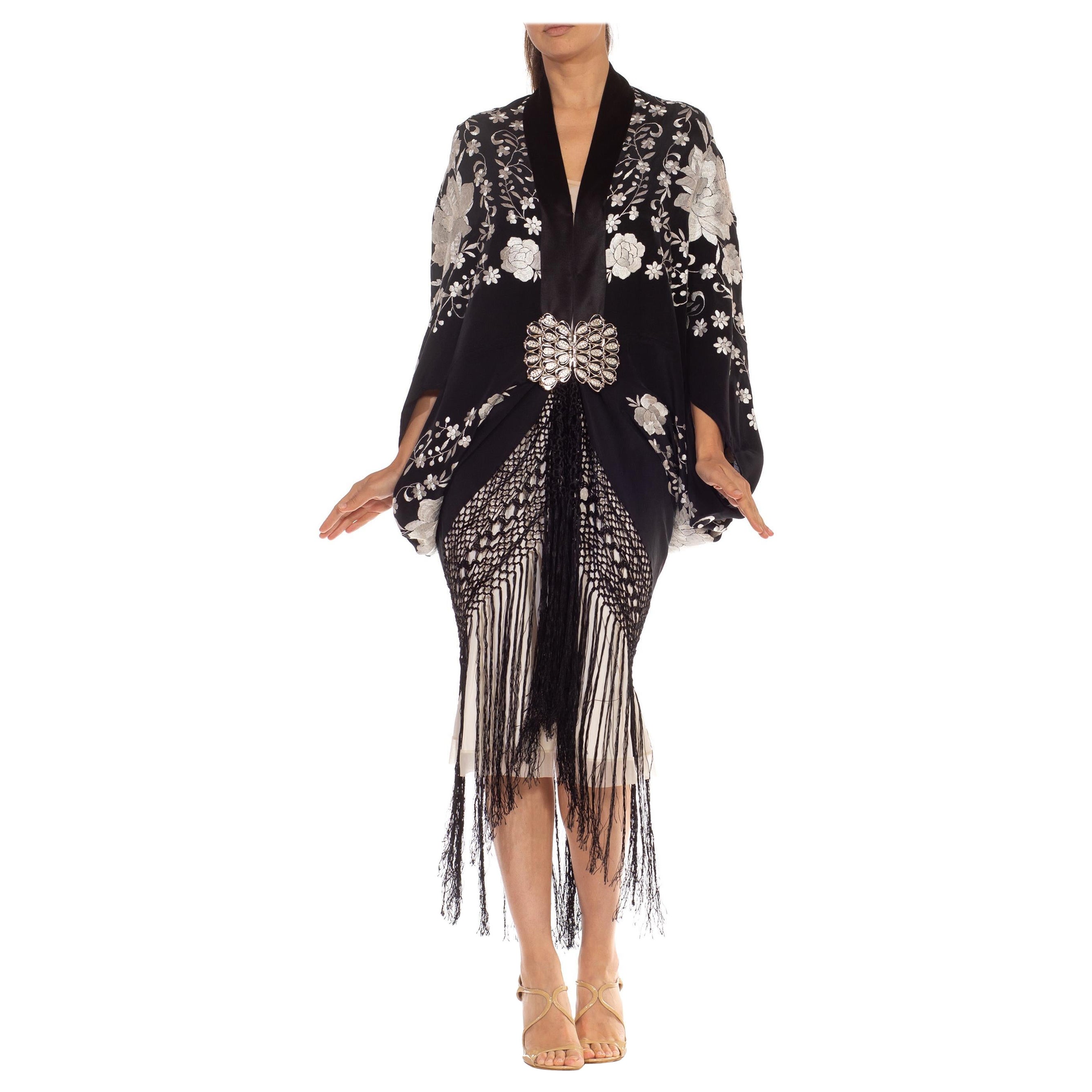 Morphew Collection Black & White  Silk Embroidered Cocoon Made From For Sale