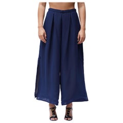 1970S Navy Blue Polyester Chiffon Pants