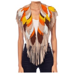Morphew Collection Phoenix Sunset Suede Fringe Feather Leather Cape