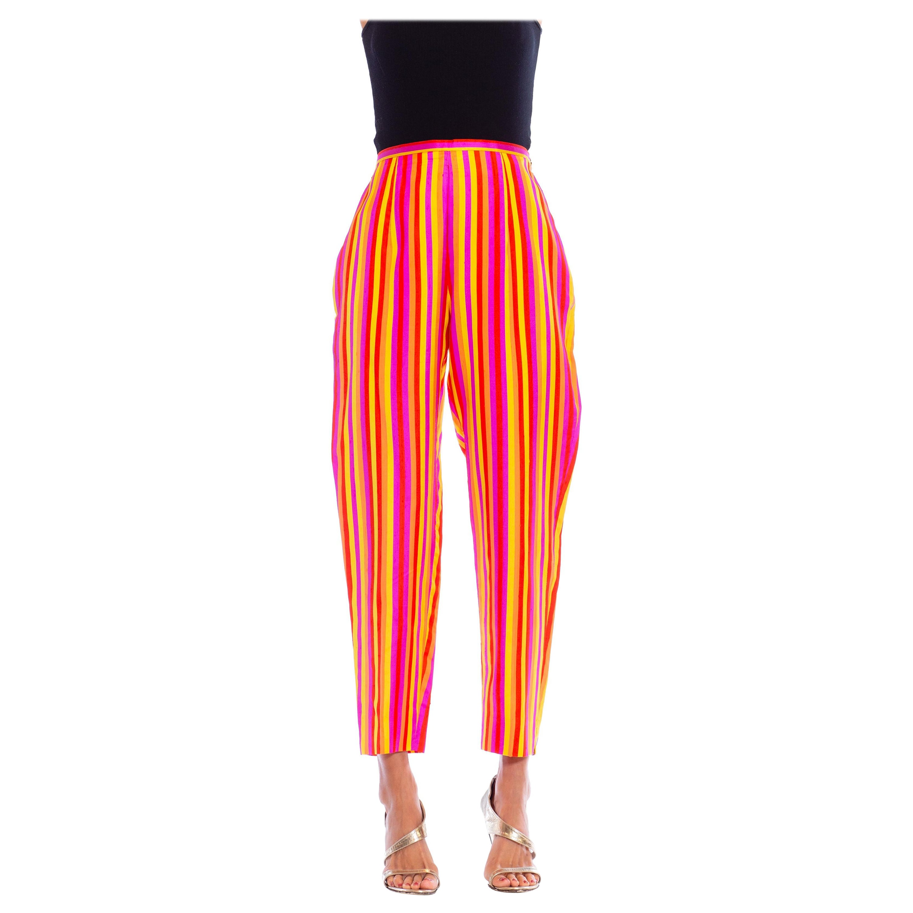 1990S Pink & Orange Striped Silk Pants For Sale