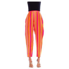 1990S Pantalon en soie rayé rose et orange