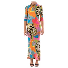 EMILIA BELLINI Mehrfarbiges Kleid aus Seide mit Blumen- und Formenmuster, 1960er Jahre