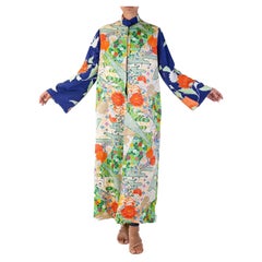 MORPHEW COLLECTION Japanese Kimono Silk Long Duster Geometric Floral Patch Work