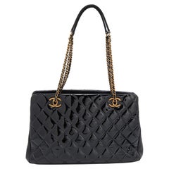 Chanel Black Quilted Patent Leather Double Chain Bag
