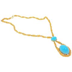 Vintage Signed Alexis Kirk Faux Turquoise Drop Necklace  