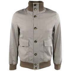 Men's YVES SAINT LAURENT 40 Taupe Glenplaid Button Up Cotton Bomber Jacket