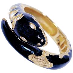 Vintage Joan Rivers Blue Enamel Serpent Clamper Bracelet