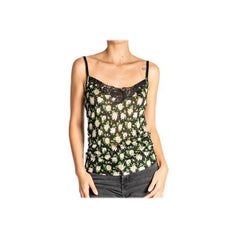 1990S Dolce & Gabbana - Camisole con stampa floreale e pizzo in jersey misto Rayon