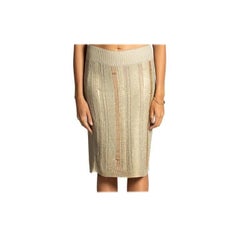 2000S Chanel Gonna in maglia beige metallizzata in misto rayon con catene dorate