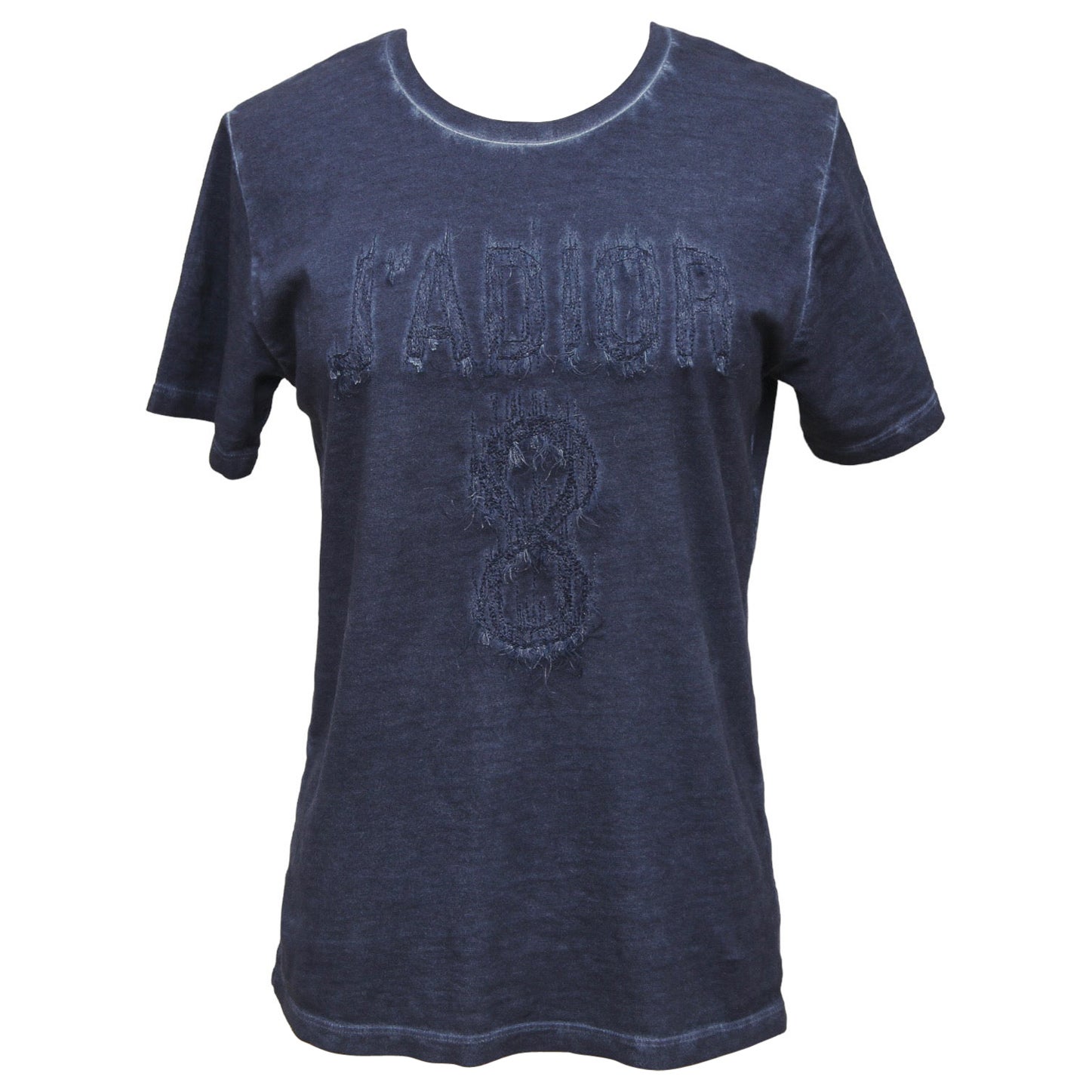 CHRISTIAN DIOR T-Shirt Top Tie-Dye Navy Blue Denim J'ADIOR 8 Short Sleeve Sz XS For Sale