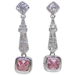 Vintage Pink Crystal Sterling Silver Drop Earrings