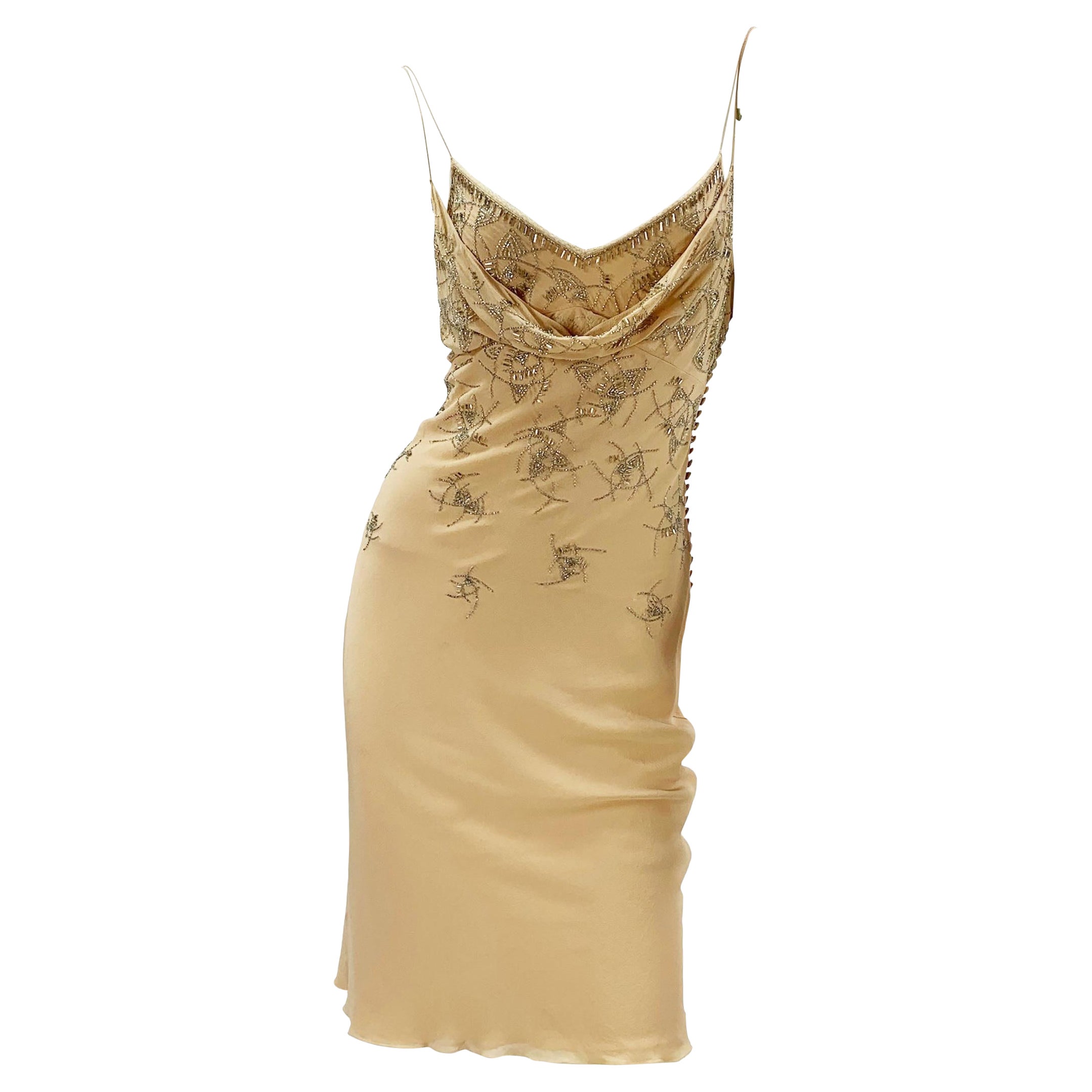 Christian Dior by John Galliano 2005 Silk Nude Embellished Dress Fr. 42 For Sale