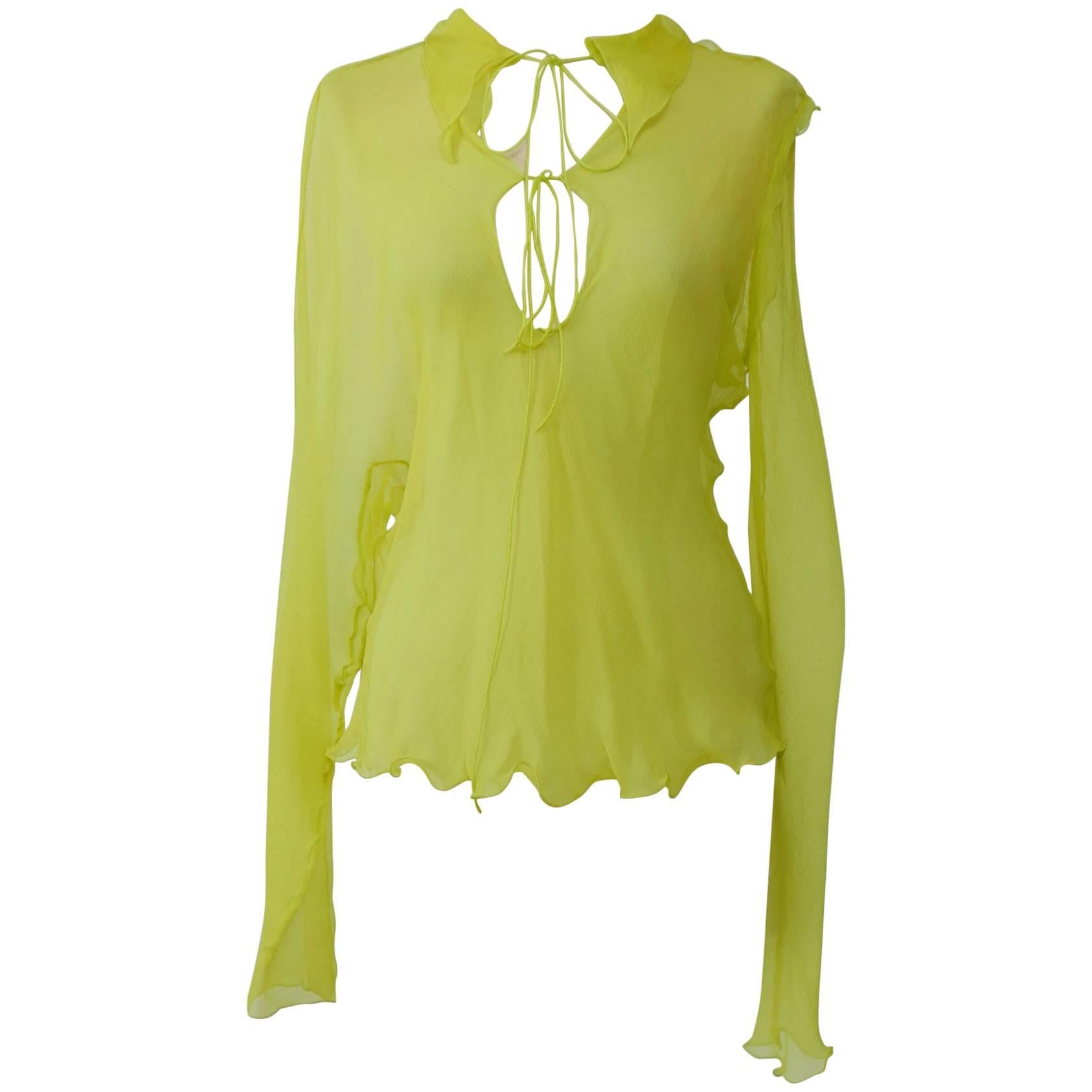 Fendi Yellow Lime Organdy Blouse Shirt