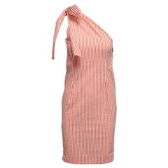 MSGM Rotes & weißes Seersucker-Ein-Schulter-Kleid
