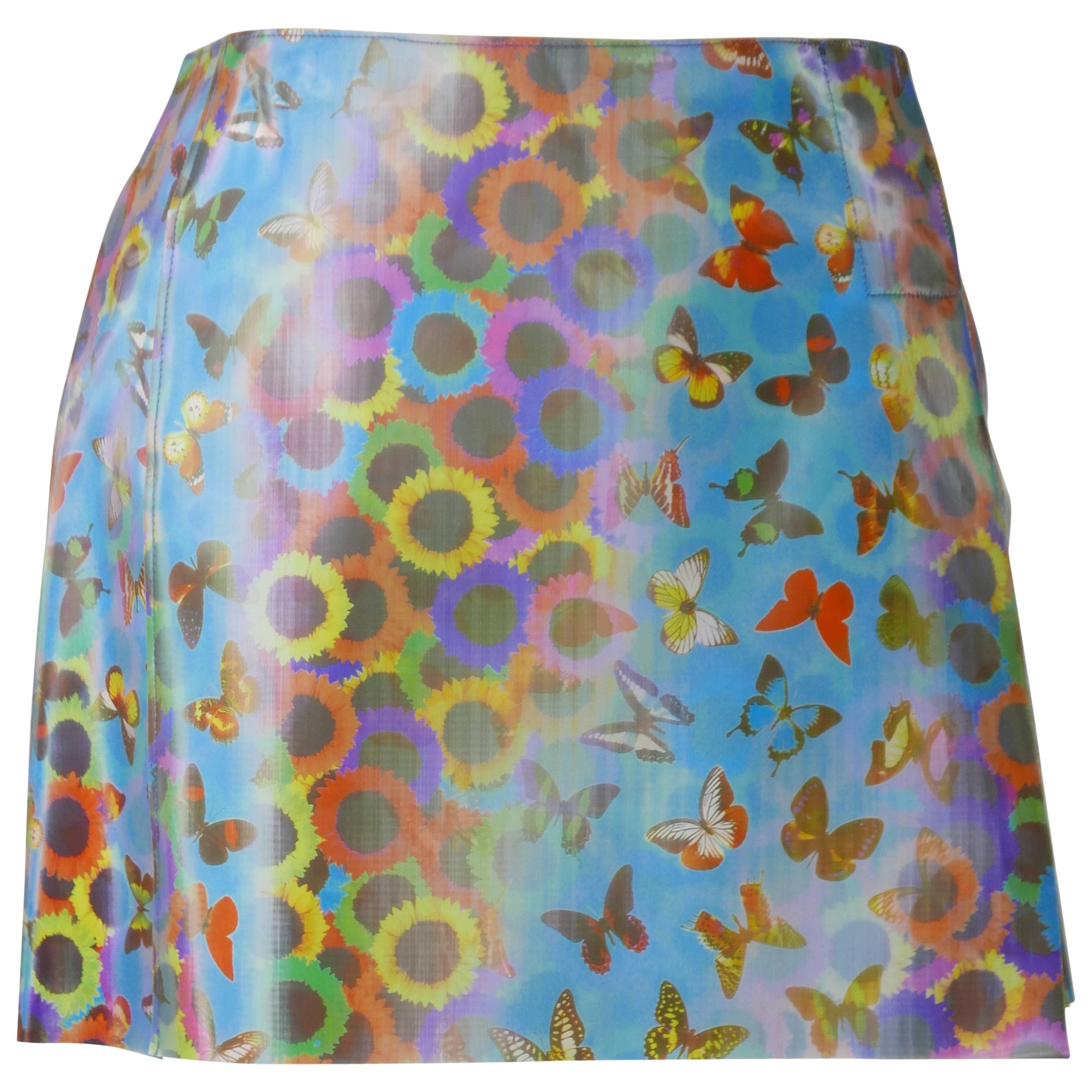 DOLCE & GABBANA Holographic Butterfly and Sunflowers PVC Mini Skirt