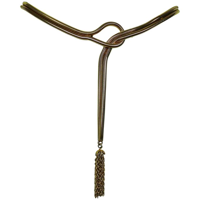Christian Dior Vintage Gold Toned Lariat Snake Chain Belt For Sale at