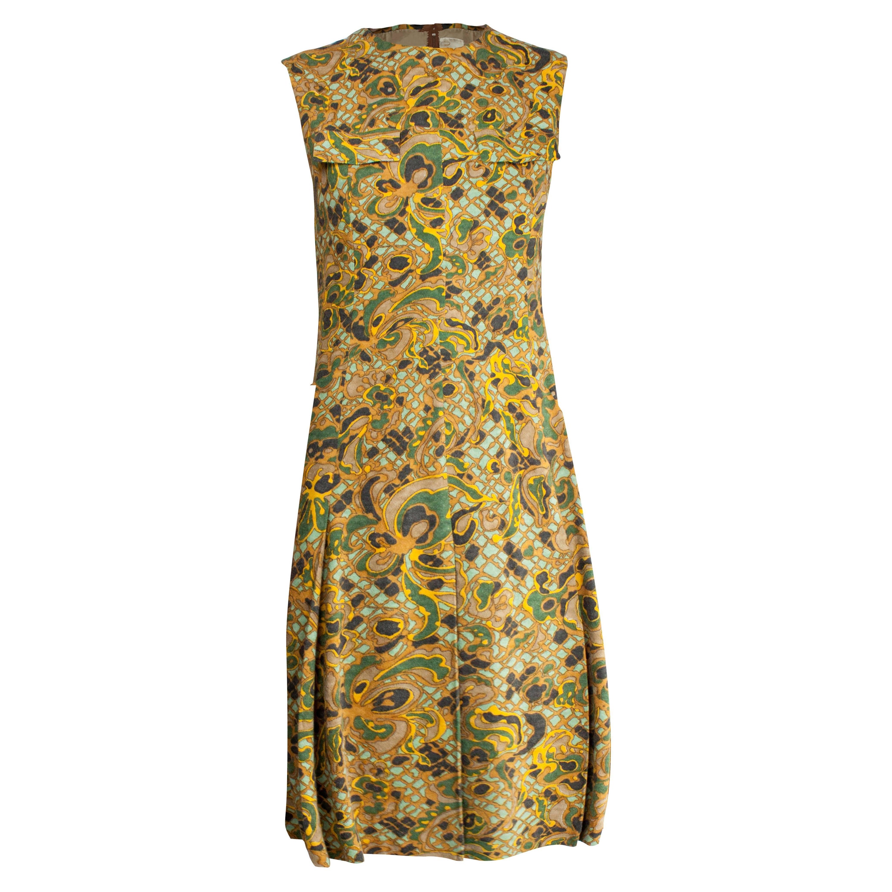 Jean Patou stylised floral motifs brushed wool dress, circa 1960s For Sale