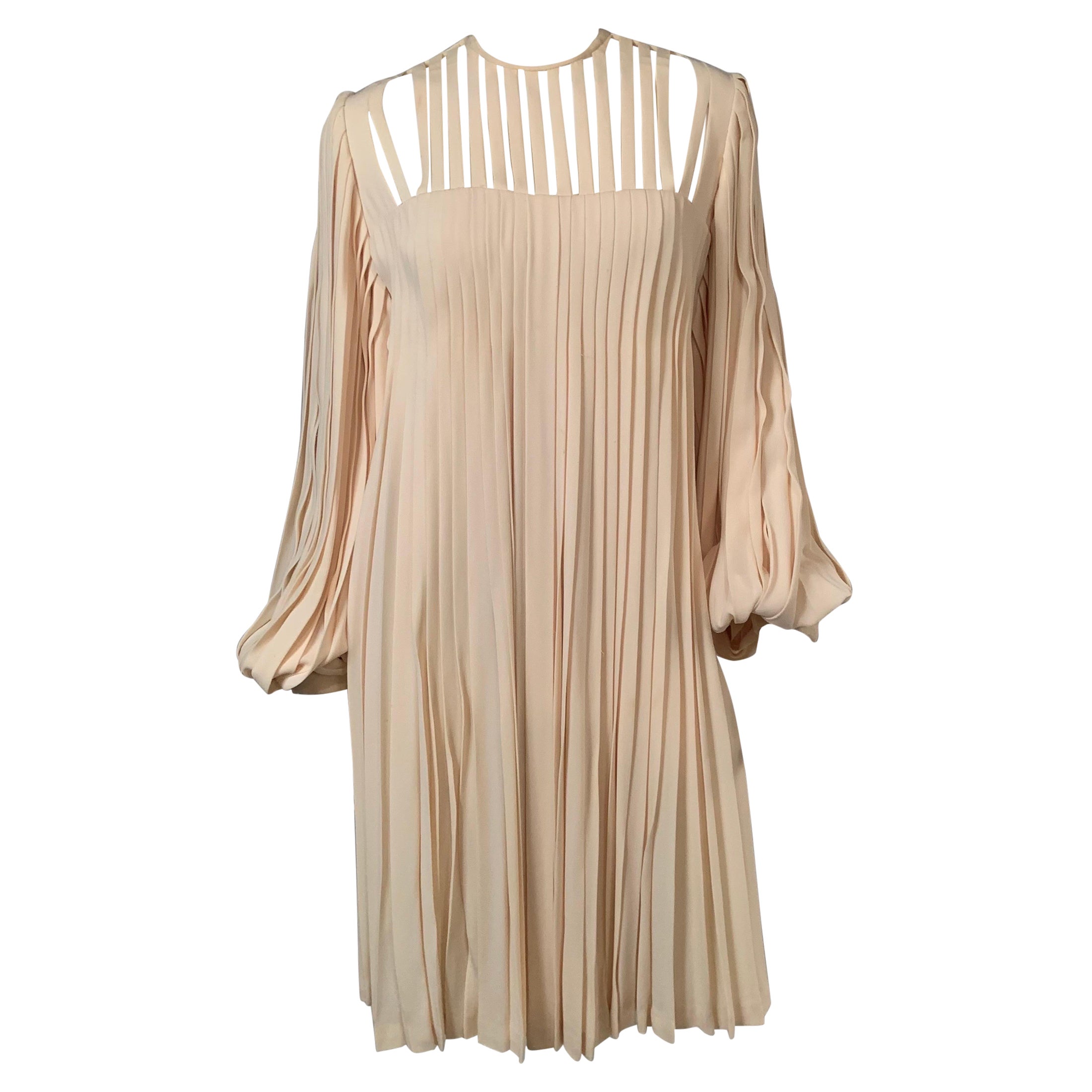 James Galanos Ivory Silk Crepe Pleated Evening Dress