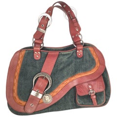 Doppelte Gaucho-Satteltasche aus Dior Denim-Leder:: 2009