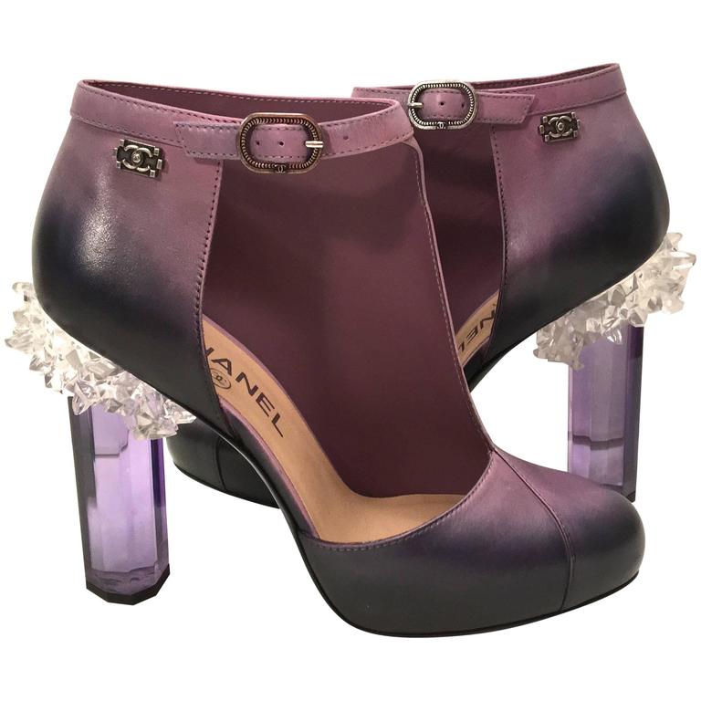 Rare Chanel Runway Boots - Purple and Black - Lucite Heels - Size 38 at  1stDibs