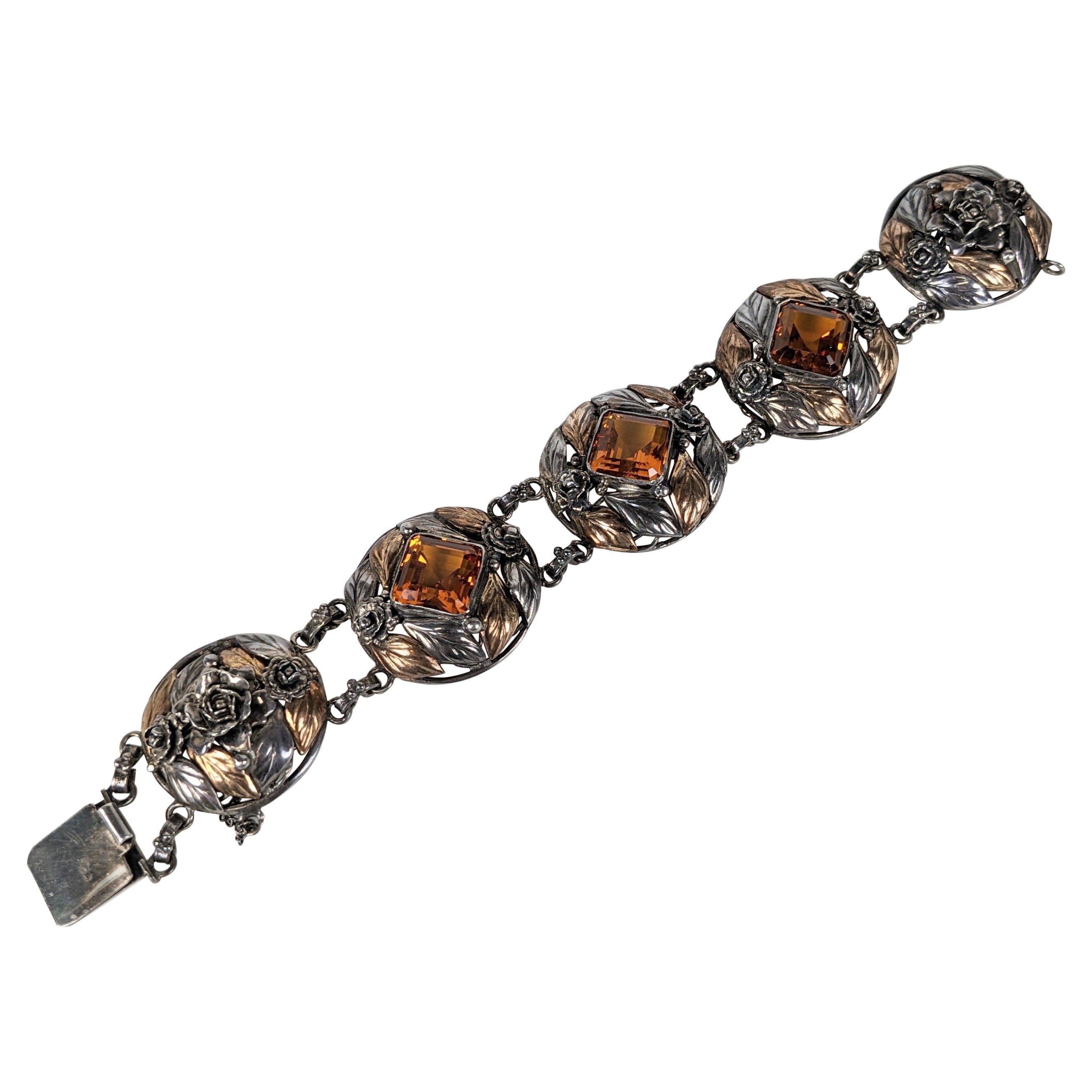 Early Hobe Sterling and Gold Citrine Bracelet  For Sale