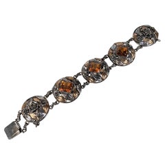 Bracelet Hobe ancien en argent sterling et or avec citrine 