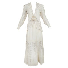 Edwardian White Irish Crochet and Cotton Walking or Wedding Suit – L, 1900s