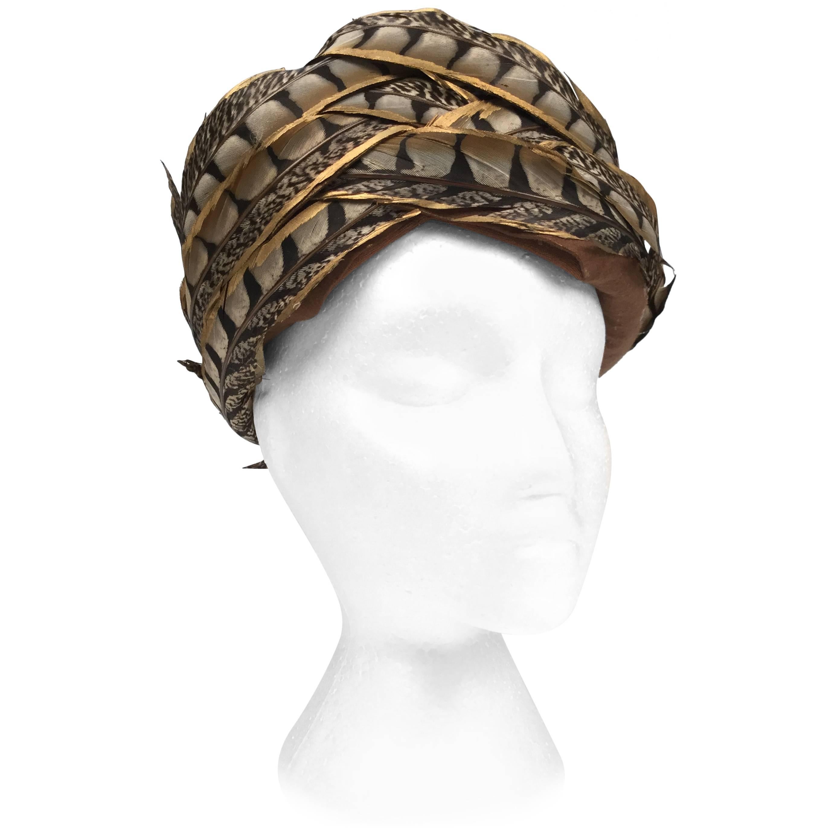 1960s Christian Dior Hand Painted Pheasant Feather Chapeaux