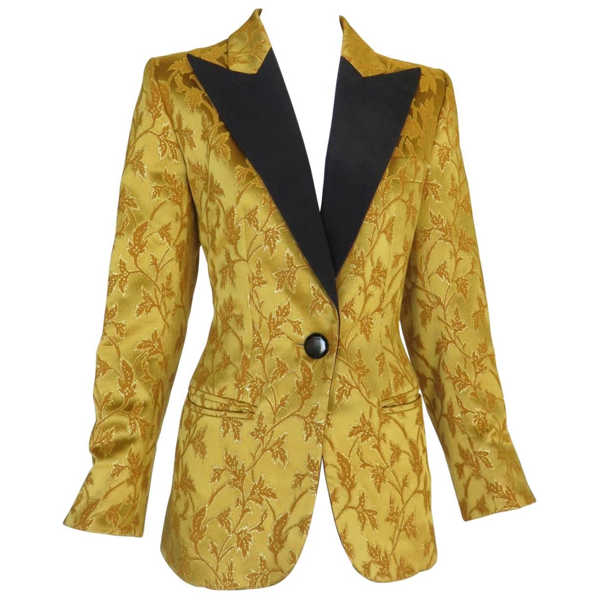 1990's YVES SAINT LAURENT Rive Gauche Brocade Tuxedo Jacket For Sale