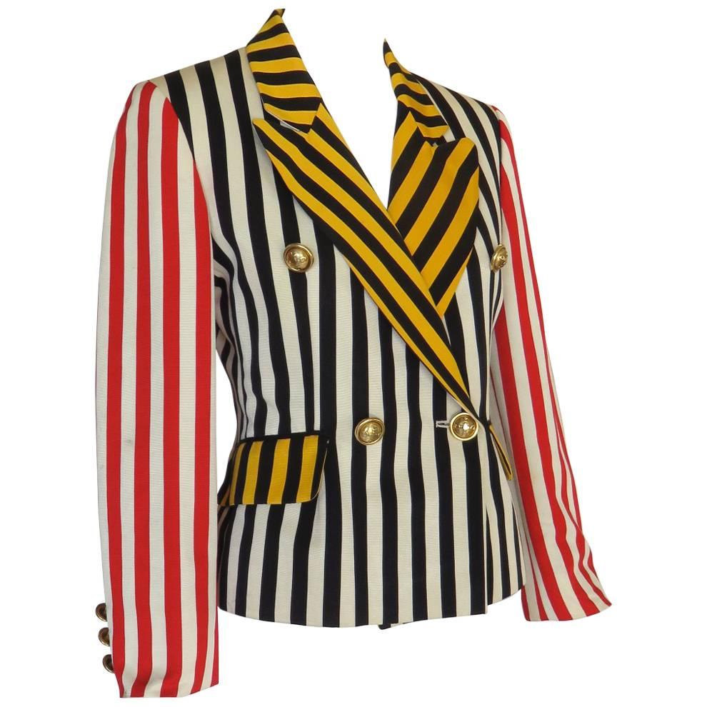 Early 2000's MOSCHINO Striped Faille Blazer Jacket For Sale