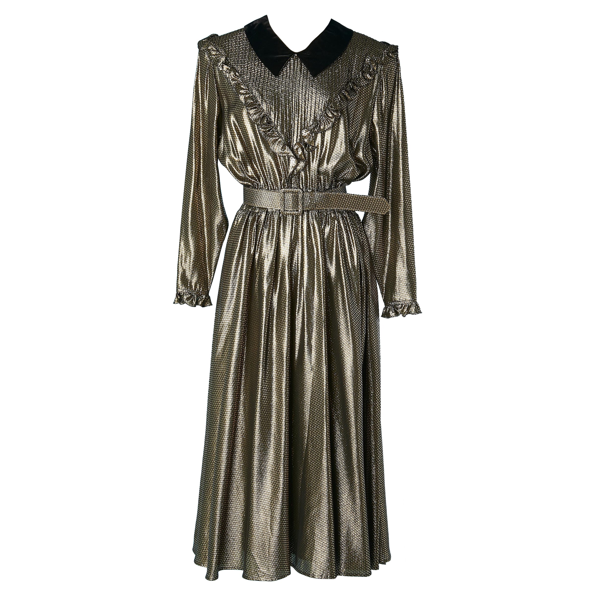 Black and gold lurex cocktail dress with ruffles Valentino Miss V NEW with tag For Sale