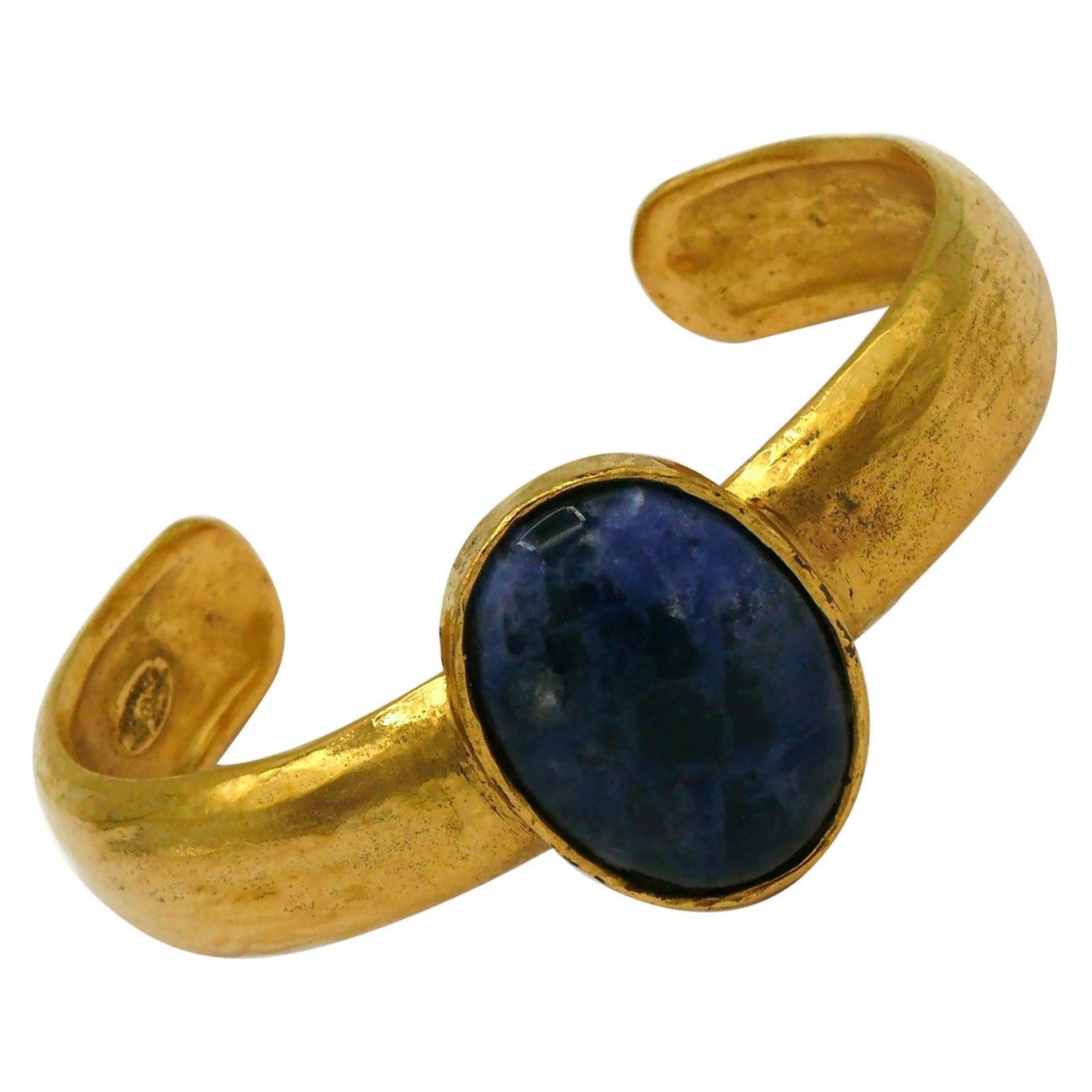 CHANEL by KARL LAGERFELD Vintage Gold Tone Blue Stone Bangle Bracelet, Fall 1996 For Sale