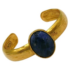 CHANEL by KARL LAGERFELD Vintage Gold Tone Blue Stone Bangle Bracelet, Fall 1996