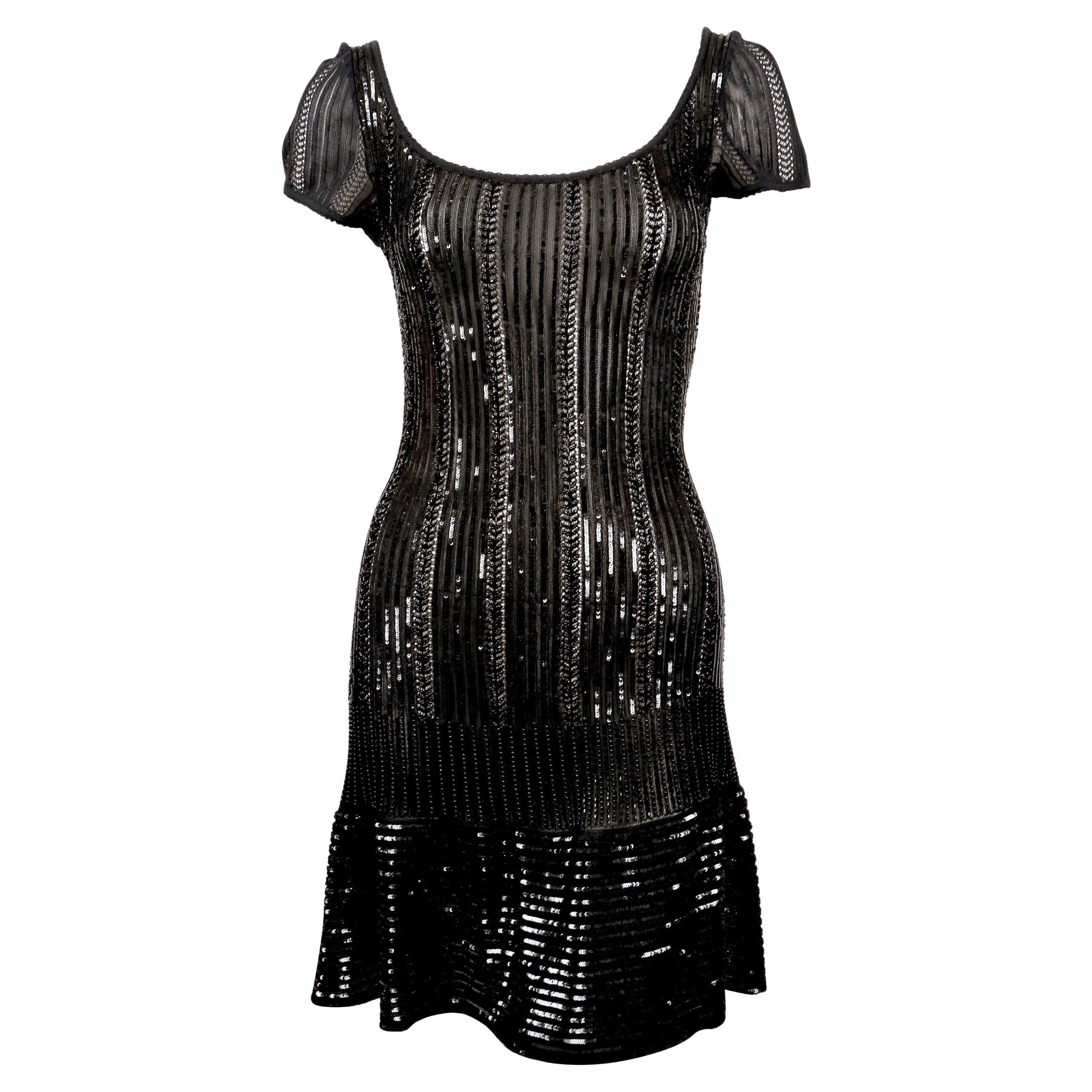 1996 AZZEDINE ALAIA black beaded and micro sequined dress For Sale