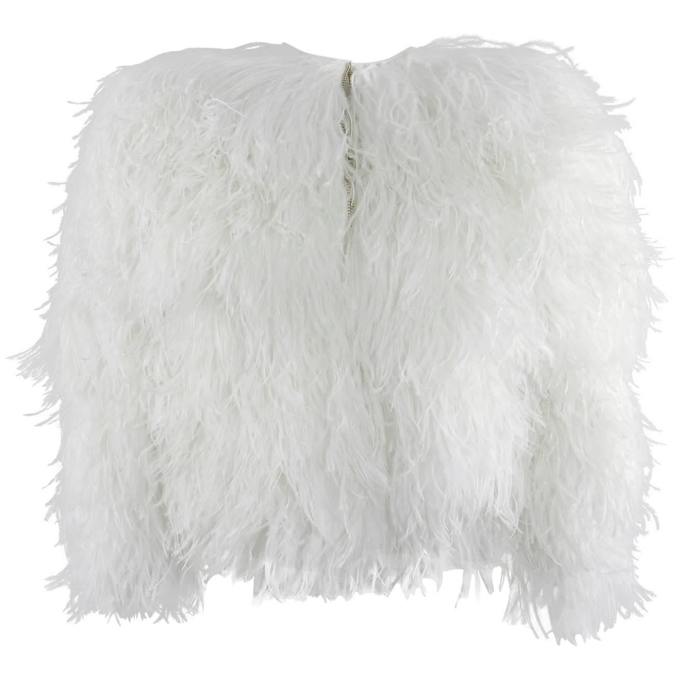 Balmain White Ostrich Feather Evening Jacket / Top