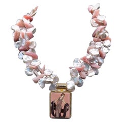 A.Jeschel, fabuleux collier de perles Keshi avec pendentif Art déco.