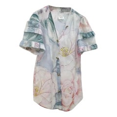 Chanel Multicolor Floral Print Ruffle Cotton Blouse 