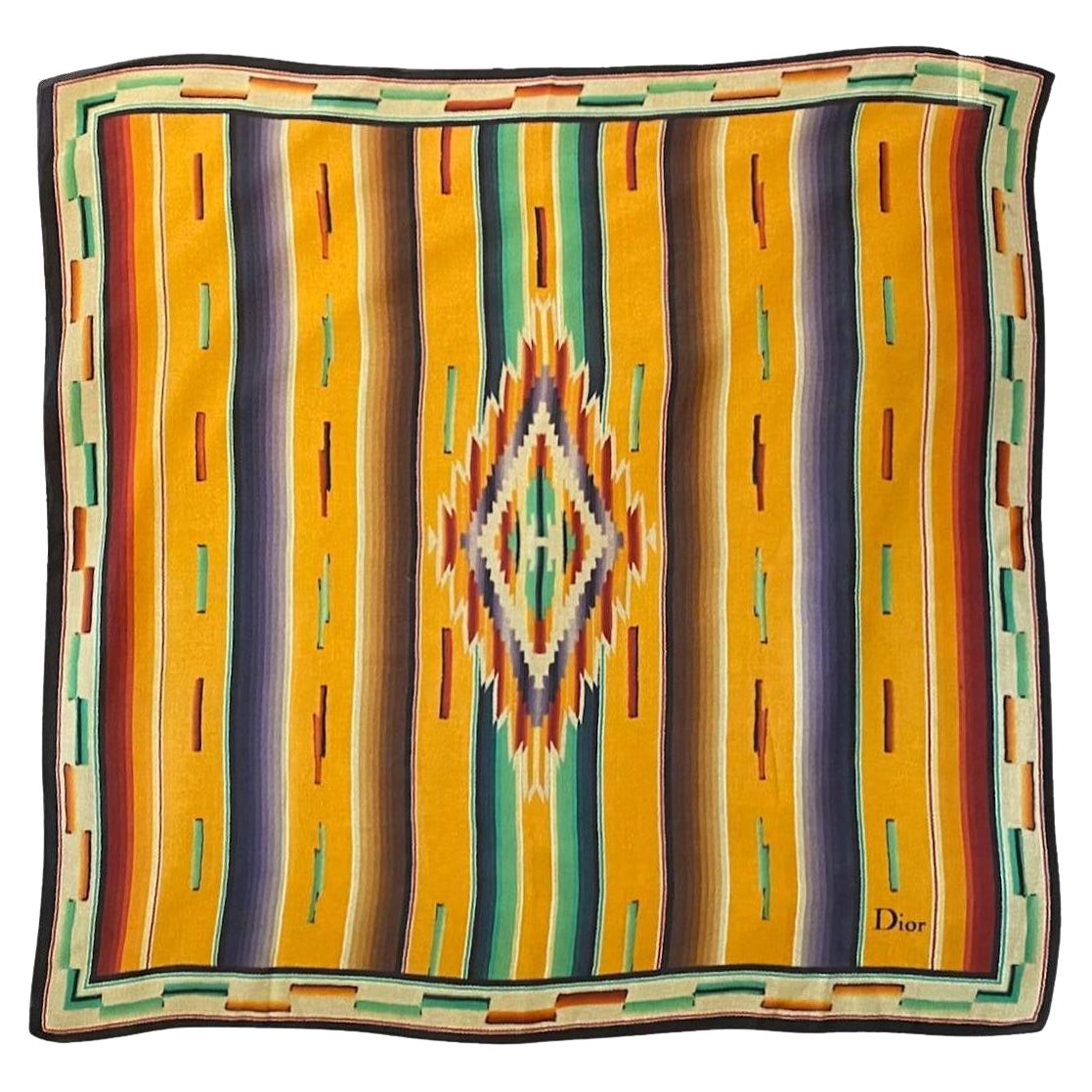 2000s Christian Dior Aztec Tribal Multicolor Crepe Silk Scarf  For Sale
