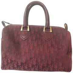  Vintage Christian Dior Bagages wine fabric logo jacquard purse, handbag.
